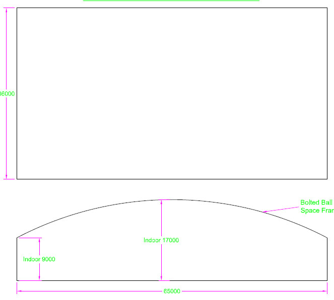 荥阳跨度65米，拱高8米网架